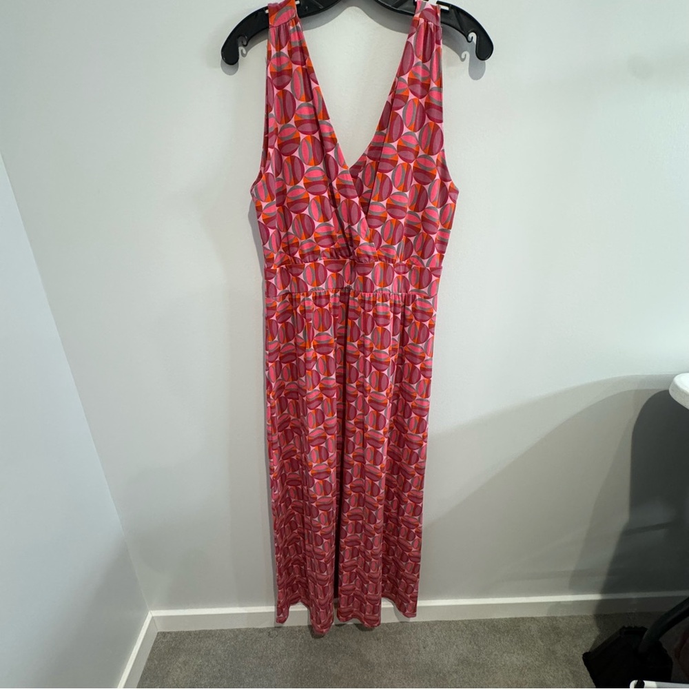Garnet Hill Pink Modern Geo Surplice  Maxi Dress Cotton Blend Women's Size 12